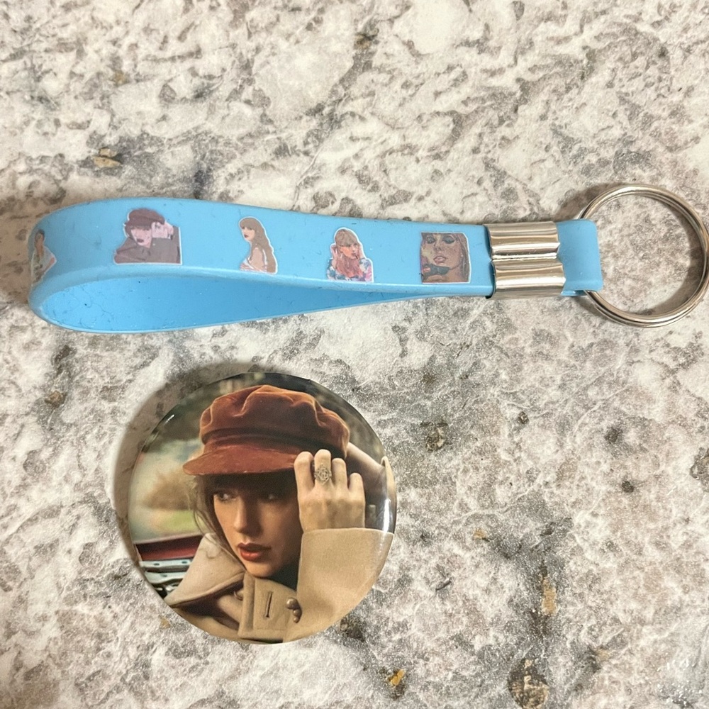Blue Keychain and Button Set